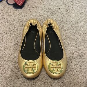 Tory Burch Metallic Gold Flats - Used. See description & photos